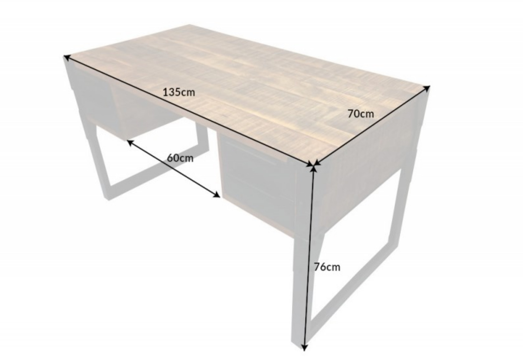 drewniane biurko z szufladami w stylu industrialnym